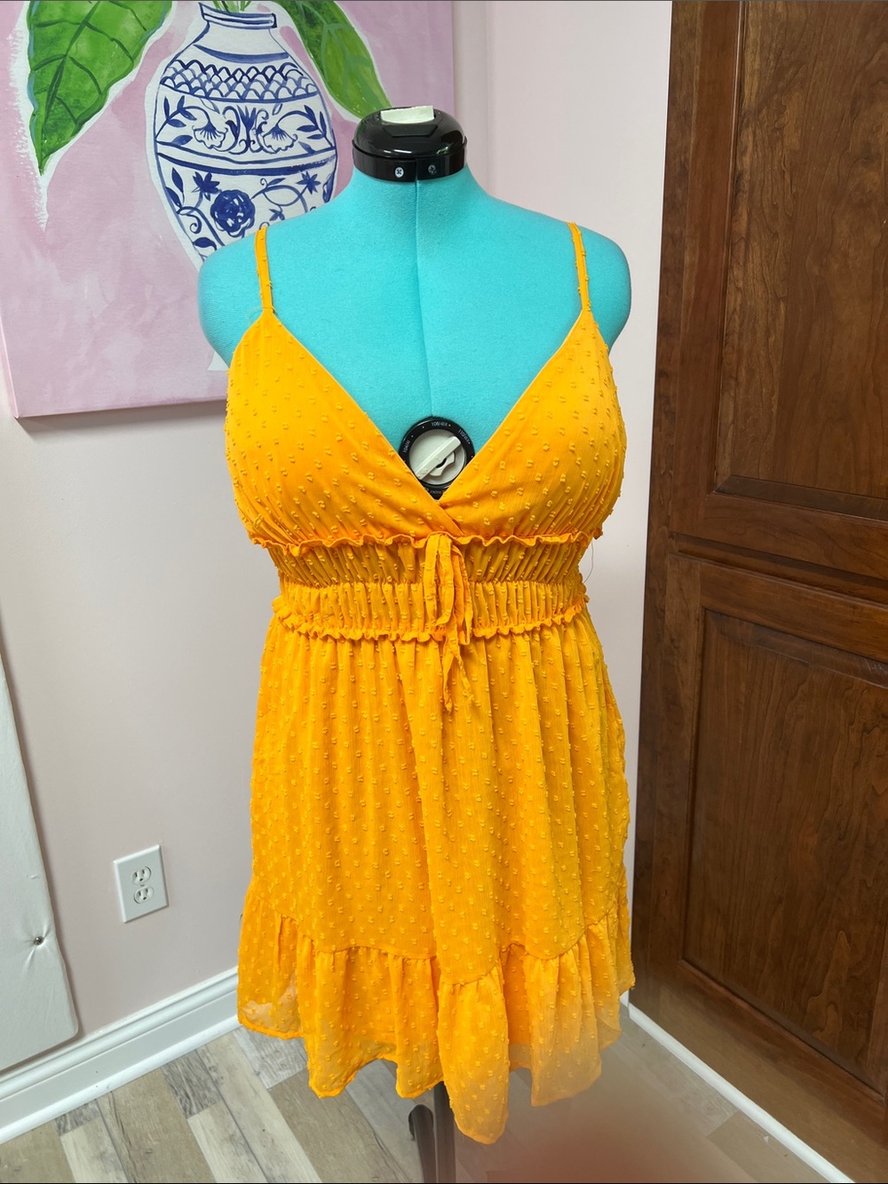 Almost Famous Yellow Swiss Dot Mini Dress